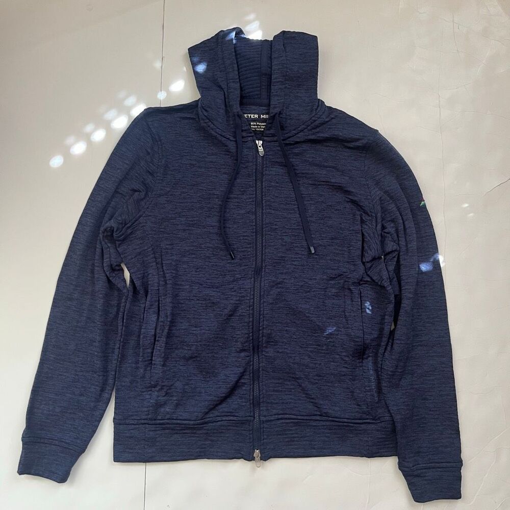 Peter Millar Women's Maven Performance Heather Full-Zip Hoodie Navy Blue Medium